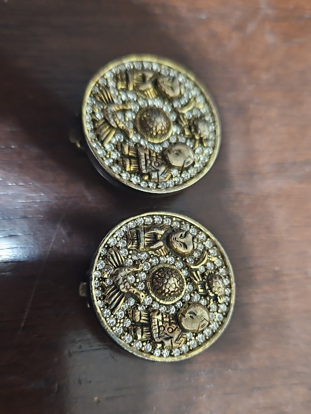 Carolee Vintage Roman Coin Rhinestone Clip-On Earrings Ornate Clip-On Earrings